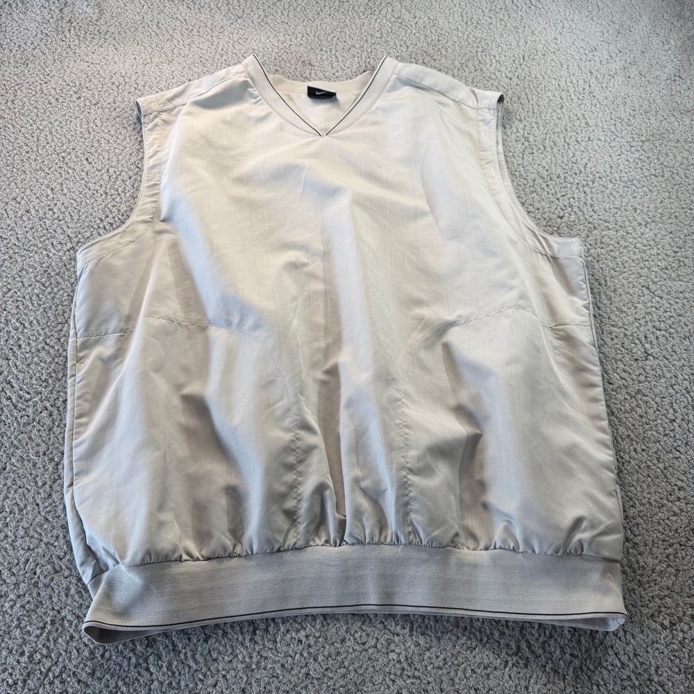 Nike Golf Mens XL V-Neck Windbreaker Vest Gray Silver Pullover Sleeveless Jacket